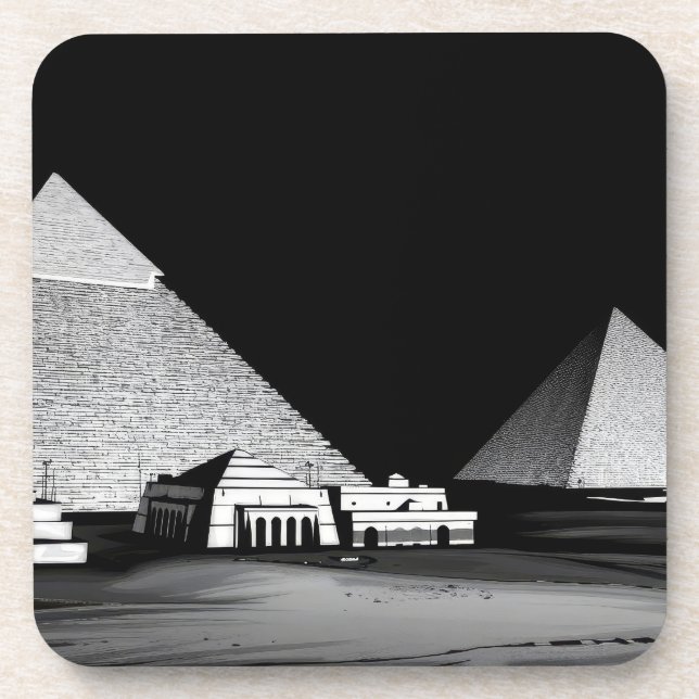 Black and White Pyramids Beverage Coaster (Front)