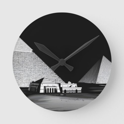 Black and White Pyramids Round Clock