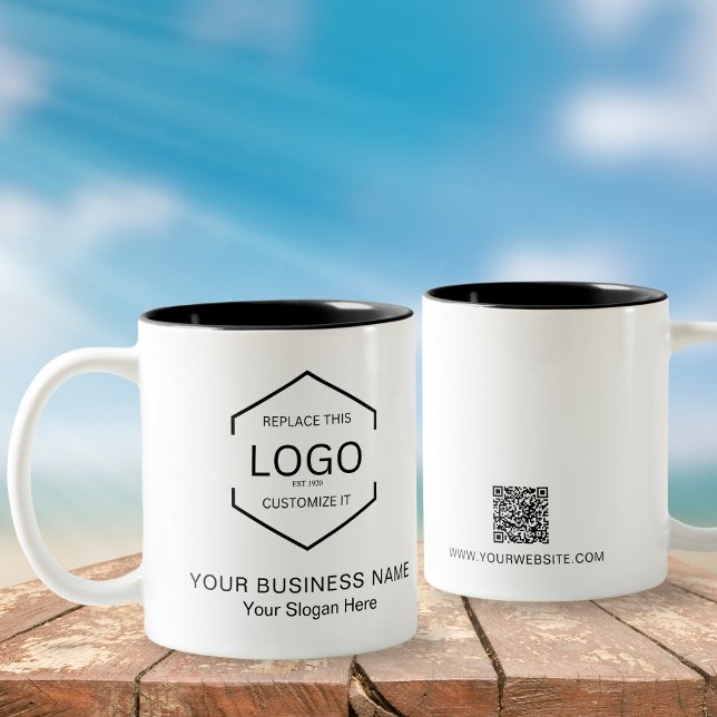 Black and White QR Code Company Business Logo Two-Tone Coffee Mug (Creator Uploaded)