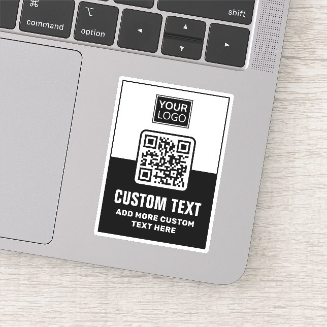 Black and white QR code, logo and custom text Sticker (Detail)