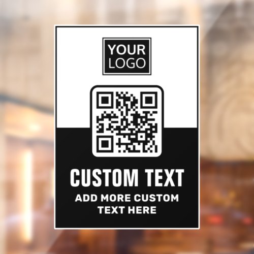 Black and white QR code logo and custom text Window Cling