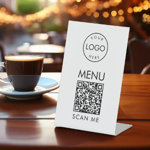 Black and White QR Code Menu Simple Cafe Scan Me Pedestal Sign