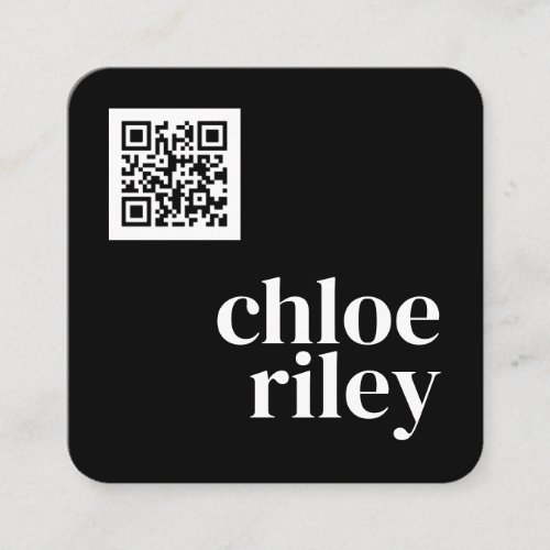 Black and White QR CODE Minimal Modern  Square Business Card