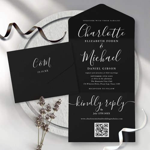 Black And White QR Code Minimalist Wedding All In One Invitation