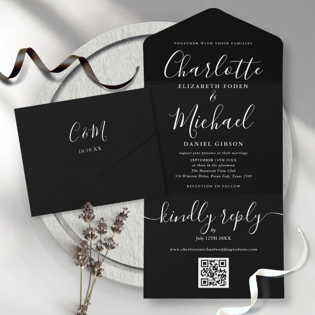 Black And White QR Code Minimalist Wedding All In One Invitation (Creator Uploaded)