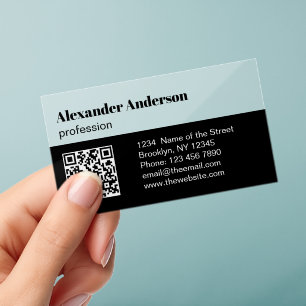 Black and White QR Code Modern Transparent Clear Business Cards
