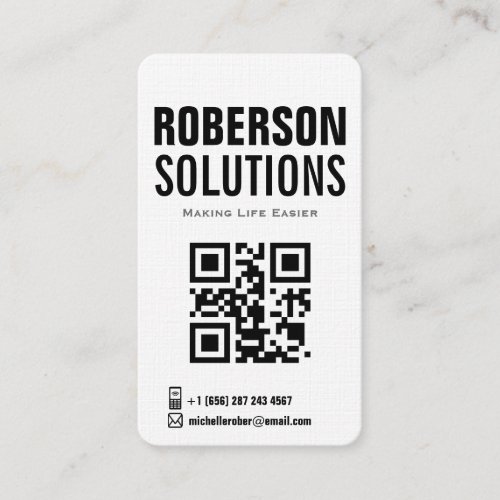 black and white qr code on bold design business card