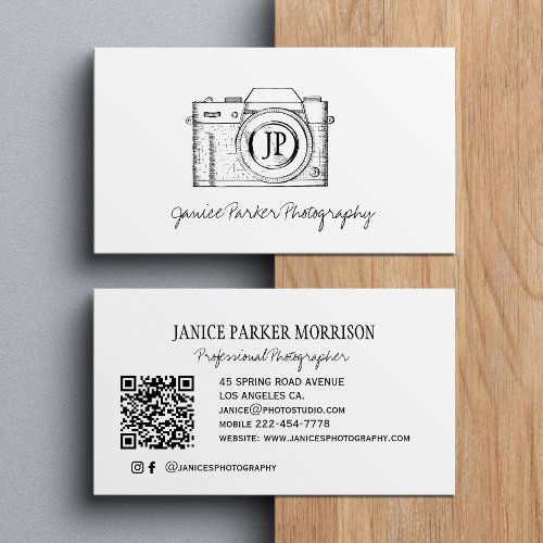 Black and white QR code professional photographer Business Card