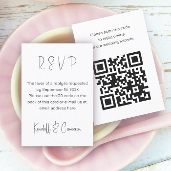 Black And White Qr Code Rsvp Wedding Enclosure Card by sandpiperWedding at Zazzle