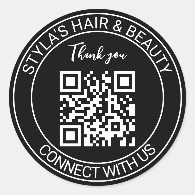 Black And White QR Code Thank You Social Media Classic Round Sticker (Front)