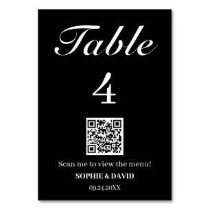 Black and White QR code Wedding Table Number