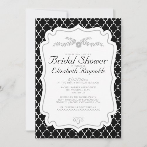 Black And White Quatrefoil Bridal Shower Invites