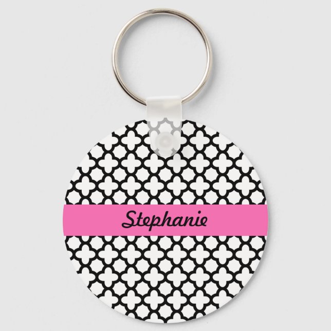 Black and White Quatrefoil Keychain (Front)