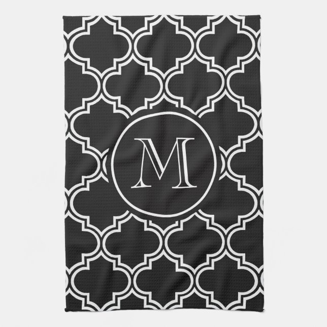 Black and White Quatrefoil Kitchen Towel (Vertical)