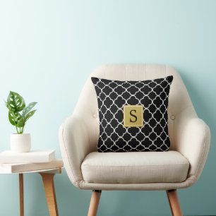 Black And White Quatrefoil, Latticework, Your Name Throw Pillow
