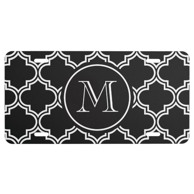 Black and White Quatrefoil License Plate (Front)