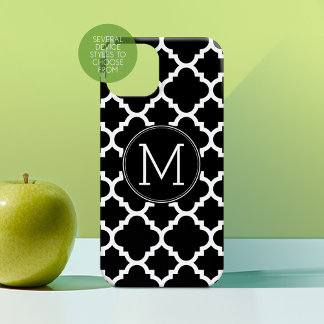 Black and White Quatrefoil Pattern Custom Monogram Case-Mate iPhone 14 Case
