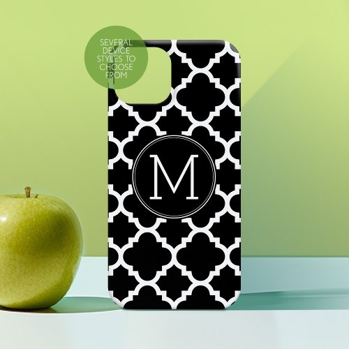 Black and White Quatrefoil Pattern Custom Monogram Case_Mate iPhone 14 Case