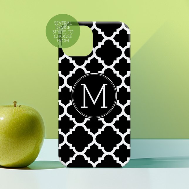 Black and White Quatrefoil Pattern Custom Monogram Iphone Case (Personalized Phone Case)