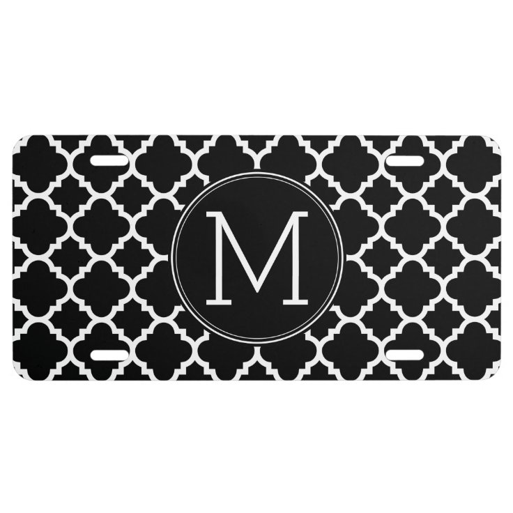 Black and White Quatrefoil Pattern Custom Monogram License Plate Zazzle