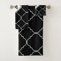 Black Hand and Bath Towels, Hand Towels, Custom Towels, Black, Black  Lattice, Black Bathroom, Black Towel, Quatrefoil Towel 