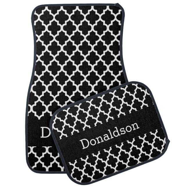Black and White Quatrefoil Pattern | Personalize Car Mat (Set)