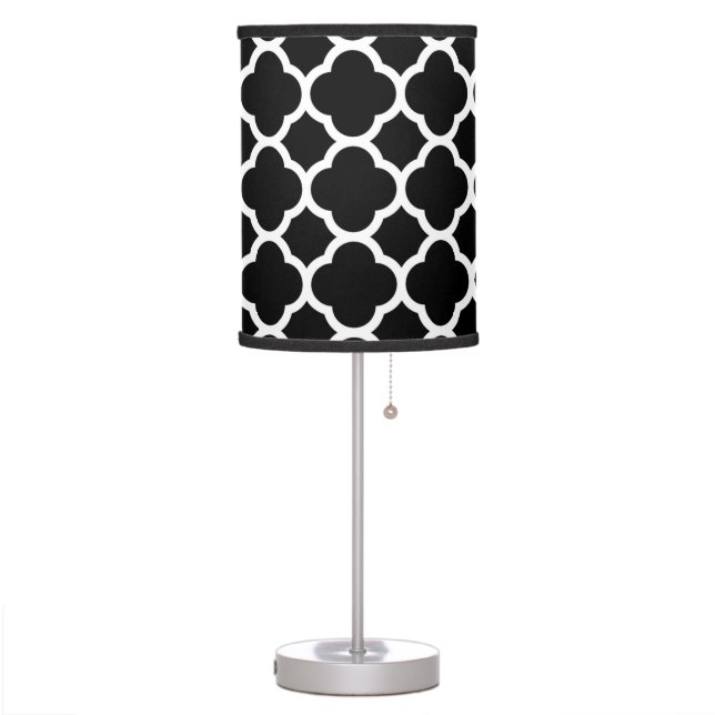 Black and White Quatrefoil Pattern Table Lamp (Left)