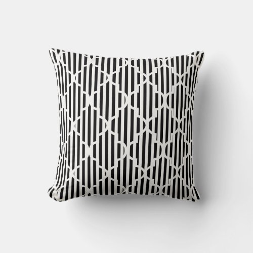Black and White Quatrefoil Stripe Pattern Throw Pillow