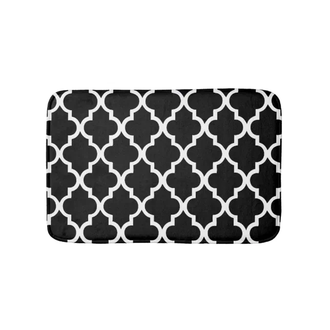 Black and White Quatrefoil Tiles Pattern Bath Mat | Zazzle
