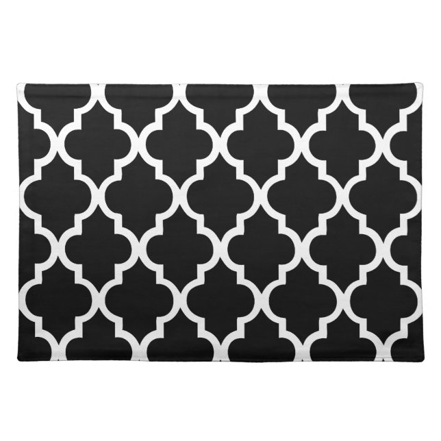 Black and White Quatrefoil Tiles Pattern Cloth Placemat (Front)