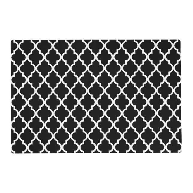 Black and White Quatrefoil Tiles Pattern Placemat (Front)