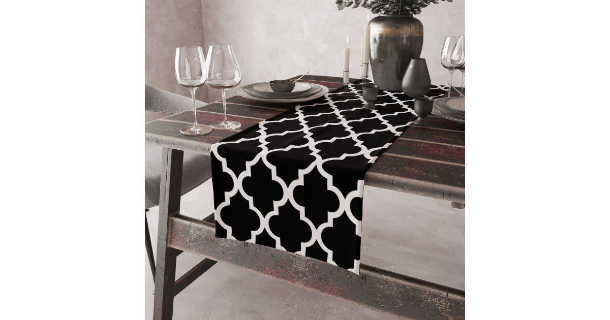 Black and White Quatrefoil Tiles Pattern Short Table Runner | Zazzle