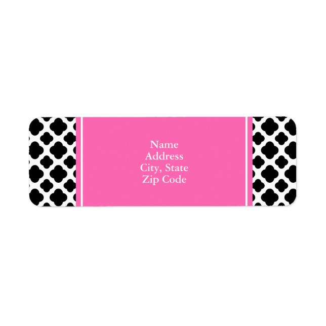 Black and White Quatrefoil with Hot Pink Label (Front)