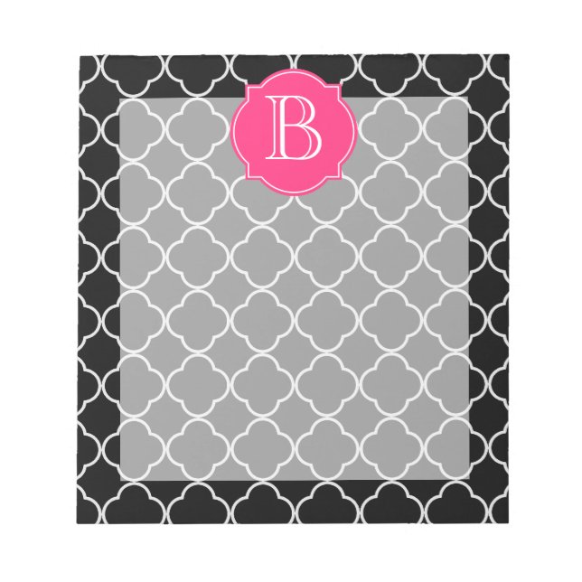 Black and White Quatrefoil with Monogram Notepad (Front)