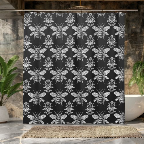 Black and White Queen Bee Design Shower Curtain