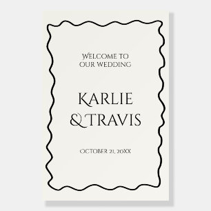 Black and White Quirky Wave Wedding Welcome Foam Board