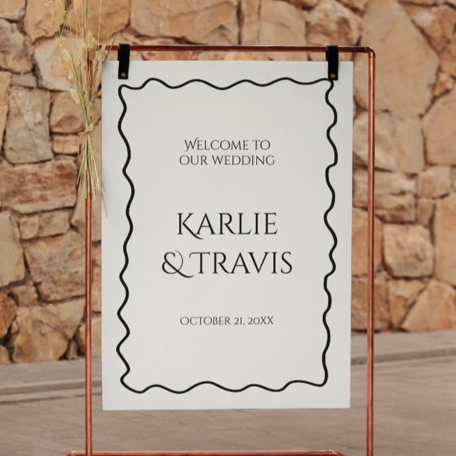 Black and White Quirky Wave Wedding Welcome Foam Board (Creator Uploaded)