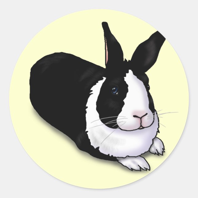 Black and White Rabbit Classic Round Sticker (Front)