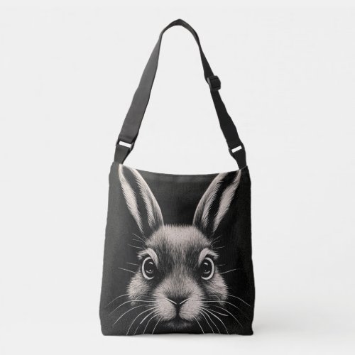 Black and White Rabbit Head Closeup  Crossbody Bag