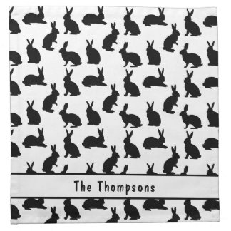 Black And White Rabbit Pattern With Name Cloth Napkin