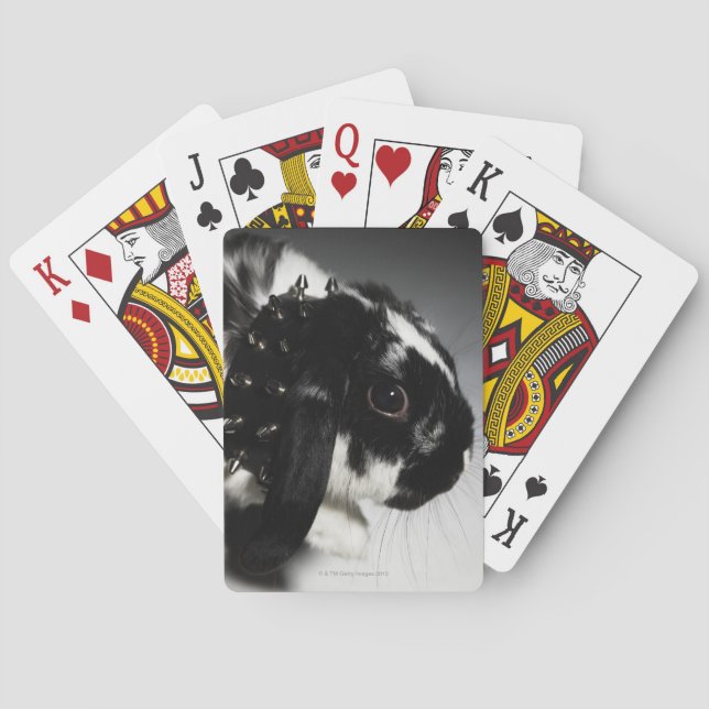 Black and white rabbit with studded collar poker cards (Back)