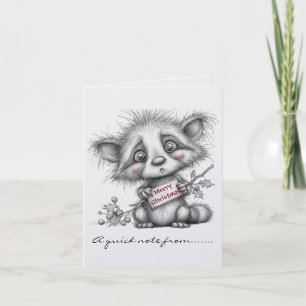 Black and White Raccoon Merry Christmas Sign Note Card
