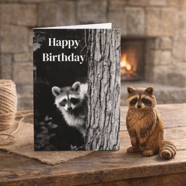 Black and White Raccoon Photo Birthday Card (Rustic birthday card featuring original raccoon photo by Susang6  made for wildlife lovers)