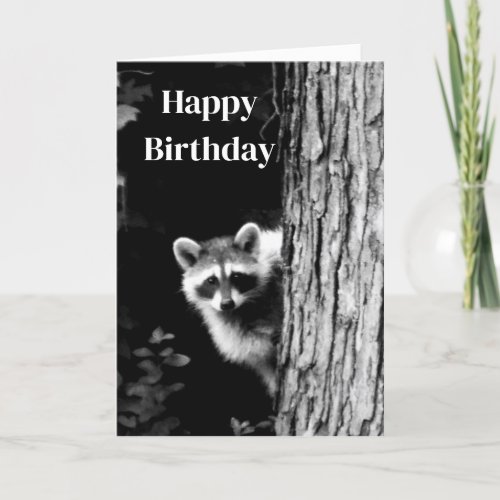 Black and White Raccoon Photo Birthday Card