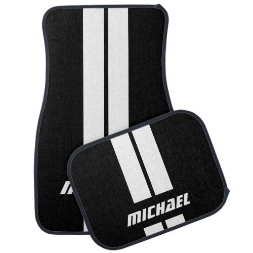 Black and White Race Stripes  Personalize Car Floor Mat