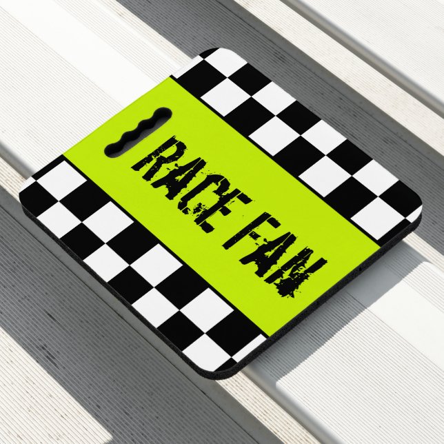 Black And White Racing Checkered Pattern With Lime Seat Cushion (In Situ)