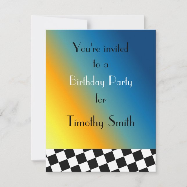 Black and White Racing Checks Birthday Invitation (Front)