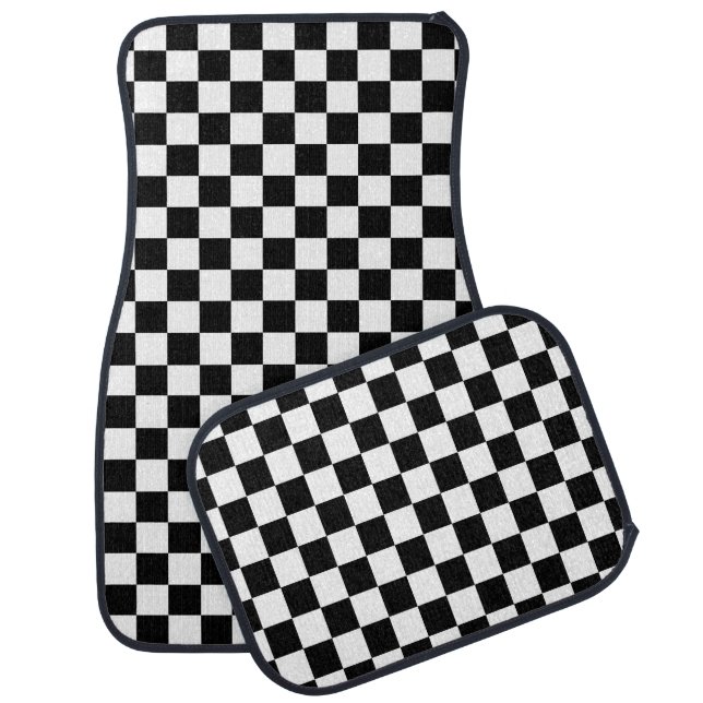 Black and White Racing Flag Car Floor Mat (Set)