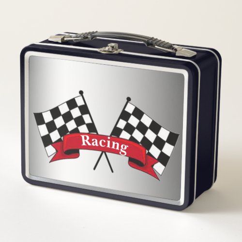 Black and White Racing Flags Metal Lunch Box