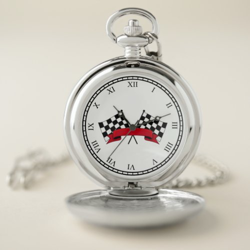 Black and White Racing Flags Pocket Watch